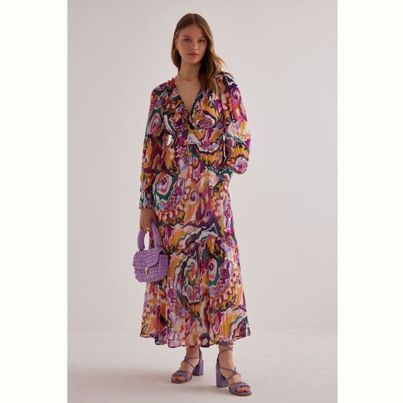 Anthropologie Dresses & Skirts - Anthropologie The Odetta Ruffled V-Neck Dress Pink Floral